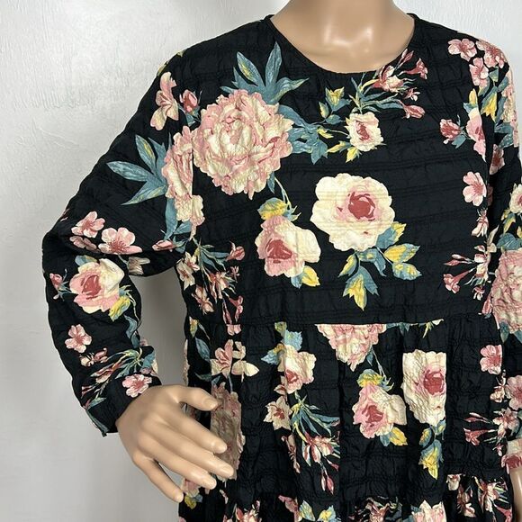 ZARA Sharon Floral Print 3/4 Sleeve Babydoll Mini Dress Size XL - Picture 3 of 10